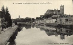 VINTAGE POSTCARD Auxerre Quays the Cathedral and the Tower St Pierre