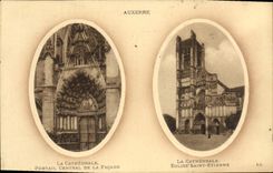 VINTAGE POSTCARD Auxerre the Cathedral central Gate of the frontage Church St Etienne