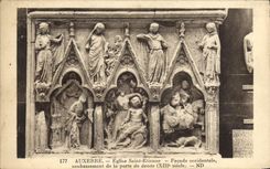 VINTAGE POSTCARD Auxerre Church Saint Etienne Western Frontage base of the door of right-hand side