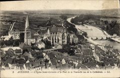 CPA Auxerre l'Eglise Saint Germain Et Le Pont De La Tournelle Vus De La Cathedrale