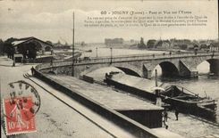 CPA Joigny Pont Et Vue Sur l'Yonne Bateau Peniche 