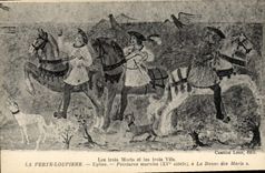 VINTAGE POSTCARD Ferte Loupiere Church murals the three dead ones and the three sharp ones