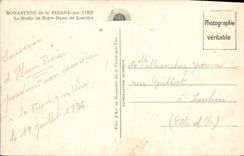 VINTAGE POSTCARD Monastery of Sainte Marie of Pierre who transfers the Cave of Notre Dame de Lourdes