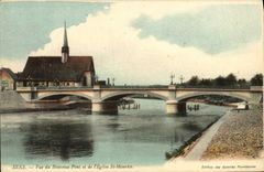 VINTAGE POSTCARD Sens Seen of the New Bridge and the church St Maurice