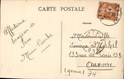 VINTAGE POSTCARD Sens Town hall Side wall Place Thenard the Statue of the famous chemist senonais is in the foreground