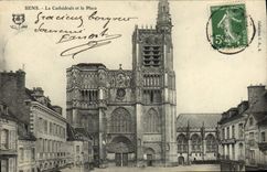 CPA Sens La Cathedrale et la Place