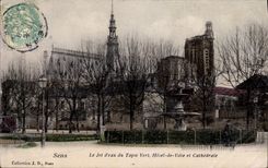 VINTAGE POSTCARD Sens the water Green Carpet Jet Town hall and Cathedral