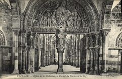 VINTAGE POSTCARD Vezelay Church of the Madeleine the Gate of Nartex and the nave