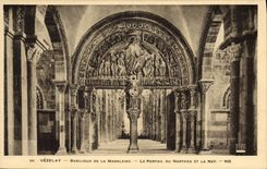 VINTAGE POSTCARD Vezelay the Basilica Of the Madeleine the gate of Narthex and the nave