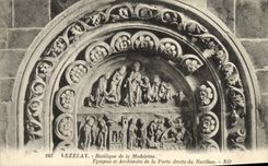 VINTAGE POSTCARD Vezelay Basilica of the Madeleine Tympanum and archivolt of the right door of Narthex