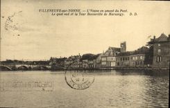 CPA Villeneuve Sur Yonne L'Yonne En Amont Du Pont Le Quai Sud Et La Tour Bonneville De Marsangy