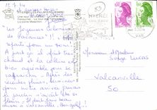 POSTAL MODERNA palmeras de Hyeres una torre del castillo la puerta de la vuelta de Fenouillet de Templiers la puerta de Massillon