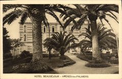 POSTAL Hyeres de la VENDIMIA el hotel de Beausejour de las palmeras