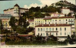 POSTAL Hyeres de la VENDIMIA vista del hotel de I de las palmeras hacia el hotel continental