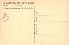 POSTAL Hyeres de la VENDIMIA la iglesia de San Pablo y la ciudad vieja