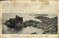 Raphael santo de la POSTAL de la VENDIMIA la playa de Fournas y del león de tierra en la parte inferior amarra