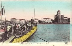 Destructores santos de Raphael de la POSTAL de la VENDIMIA con los barcos portuarios