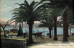 CPA Sainte Maxime Sur Mer Place des Palmiers Vue Sur la Mer Bateaux