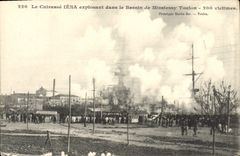 VINTAGE POSTCARD the Iena Armor exploding in the Basin of Missiessy Toulon 200 victims Boat