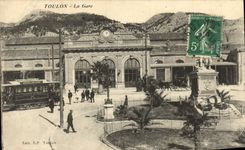 VINTAGE POSTCARD Toulon Train station Mourillon Tram Parks