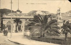 VINTAGE POSTCARD Toulon Train station and Gardens