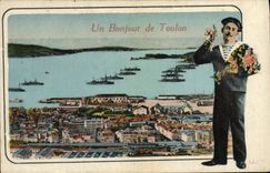 CPA Un Bonjour de Toulon Marin Militaria 