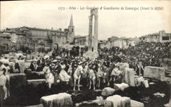 VINTAGE POSTCARD Arles Guardian and Guardianno of the Camargue Before the defil Horses Folklore