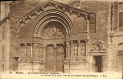VINTAGE POSTCARD Arles the Cathedral Sainte Trophime the gate decorates of six columns with characters