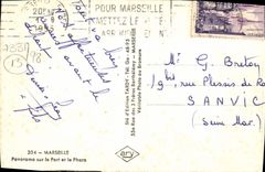 Panorama de Marsella de la POSTAL de la VENDIMIA en el puerto y el faro