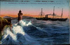 CPA Marseille Le Phare de la Desirade Depart d'une Courrier de Chine Bateau 