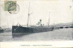 CPA Marseille Depart d'un Transatlantique Bateau