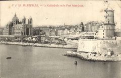 CPA Marseille La Cathedrale et le Fort Saint Jean 