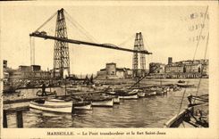 CPA Marseille Le Pont Transbordeur et le fort Saint Jean Bateaux