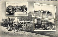 CPA Un Souvenir de Marseille Palais Longchamp Chateau d'If Canebiere 