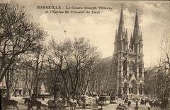 CPA Marseille Le Cours Joseph Thierry et l'Eglise St Vincent de Paul