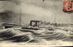 CPA Marseille Le Courrier de Chine et du Japon par grosse Mer Bateau