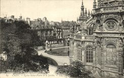 VINTAGE POSTCARD Caen Apse of the Church Saint Pierre and the Garden
