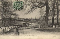 POSTAL Caen de la VENDIMIA el prado vista de la escuela de la natación