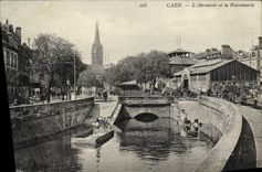 La POSTAL Caen de la VENDIMIA el canal de alimentación y los pescados hace compras