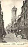 POSTAL Caen de la VENDIMIA la calle Jean santo y la torre de la iglesia Jean Saint