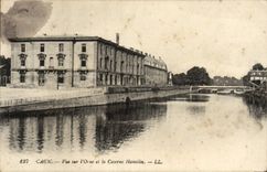 POSTAL Caen de la VENDIMIA vista encendido Orne y los cuarteles Hamelin Militaria