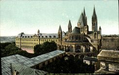 CPA Caen Eglise St Etienne Abbaye aux Hommes Cote de l'abside et le lycee