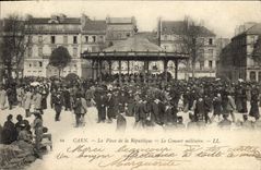 VINTAGE POSTCARD Caen the Place of the Republic the Military Concert Militaria