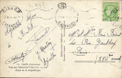 VINTAGE POSTCARD Caen Seen on the town hall and the public garden places republic