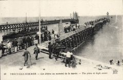 VINTAGE POSTCARD Trouville on sea piers at the time of the tide Boats Destroyer