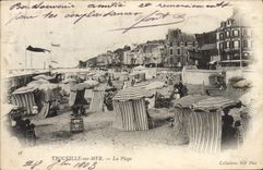 VINTAGE POSTCARD Trouville on sea the beach