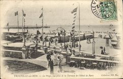 VINTAGE POSTCARD Trouville on sea the beach seen from of the terrace of the hotel of bets
