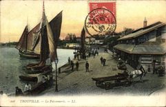 VINTAGE POSTCARD Trouville the fish shop Boats