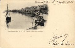 VINTAGE POSTCARD Trouville the port has high tide Boat