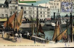 VINTAGE POSTCARD Honfleur the Landing stage of the Boat of Le Havre Label Honfleur Fair co. Catherine 1929 Boats